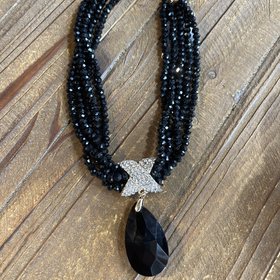Jennifer and Company Black Bead and Gold Rhinestone Necklace
