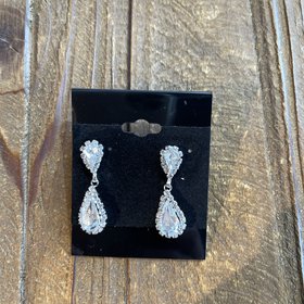 Silver Rhinestone Teardrop Sparkle Earrings