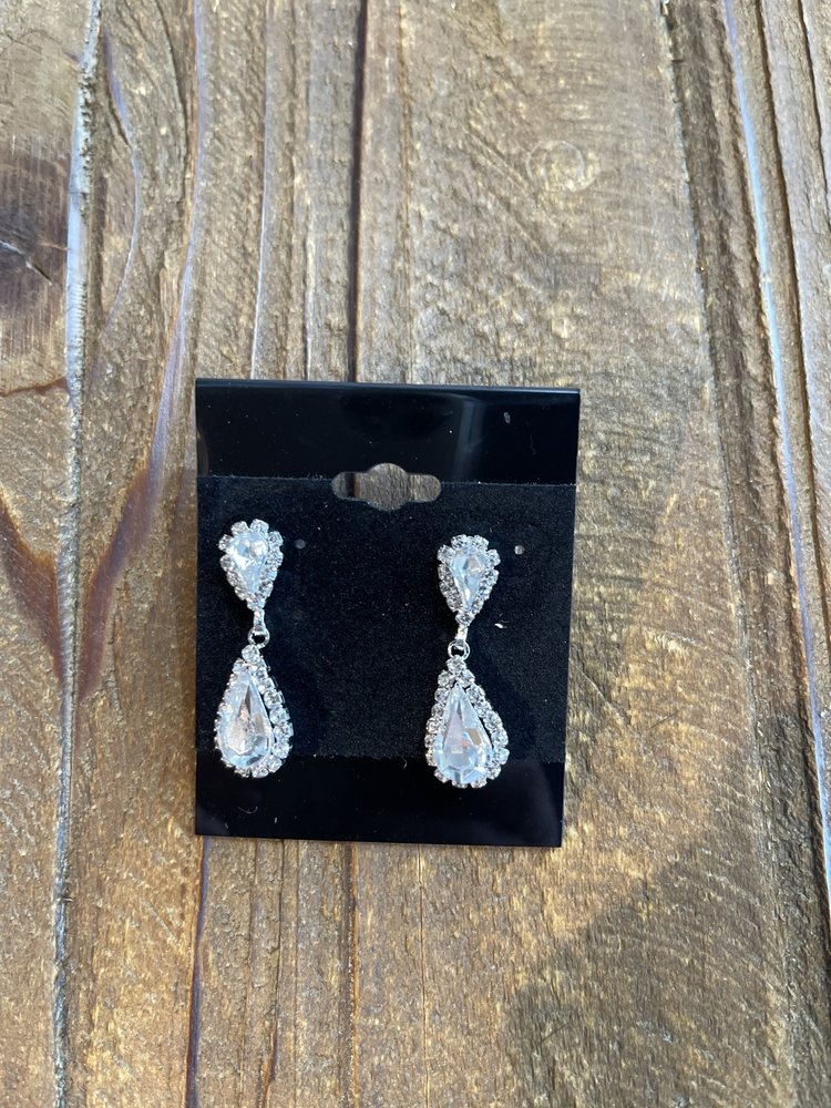Silver Rhinestone Teardrop Sparkle Earrings