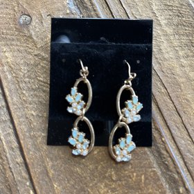 Gold Oval Drop Earrings with Pastel Gem Embellishments