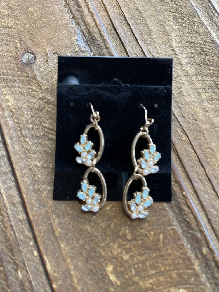 Gold Oval Drop Earrings with Pastel Gem Embellishments