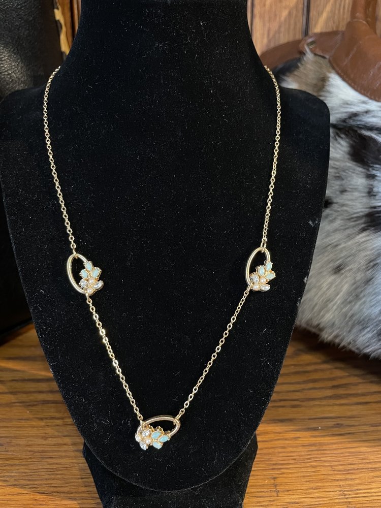 Gold Light Green Trio Link Necklace