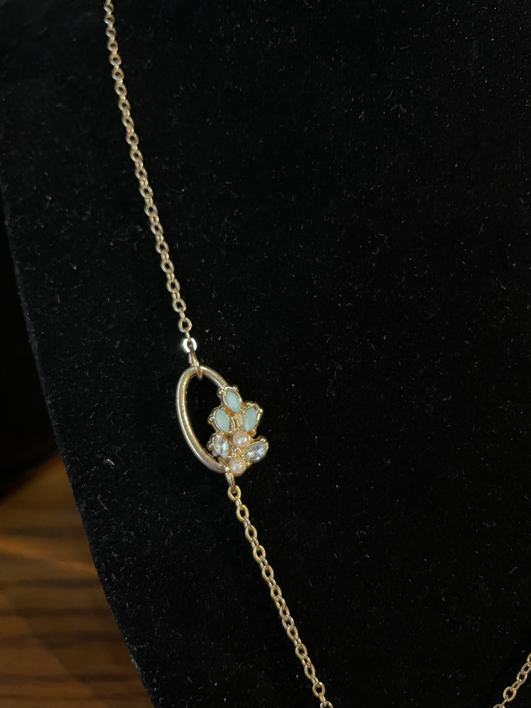 Gold Light Green Trio Link Necklace