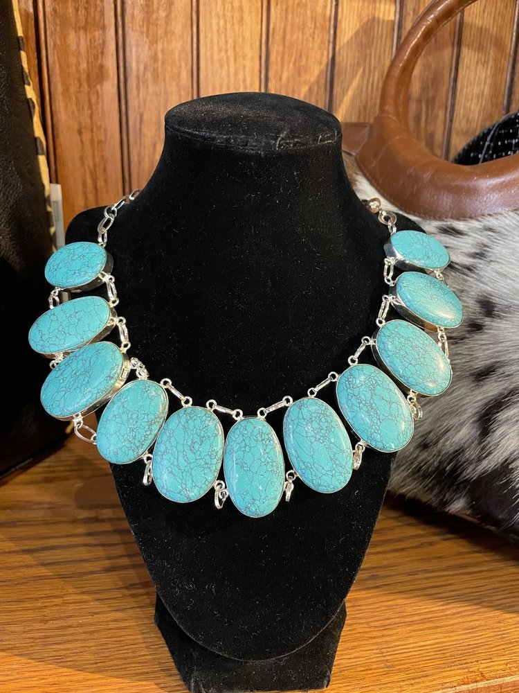 Silver Turquoise Stone Bib Necklace