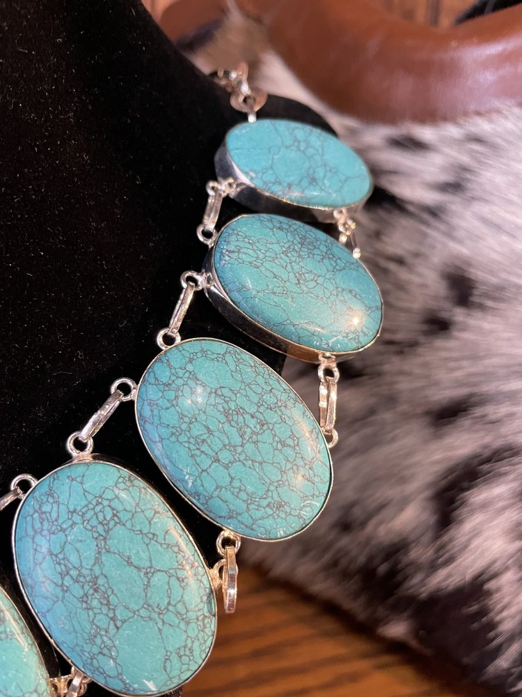 Silver Turquoise Stone Bib Necklace