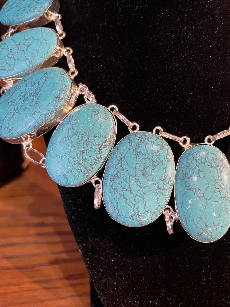Silver Turquoise Stone Bib Necklace
