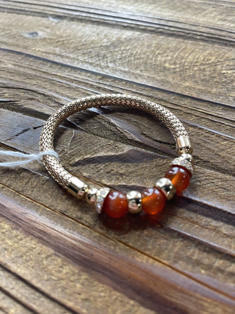 Gold Bracelet With Rust Beads