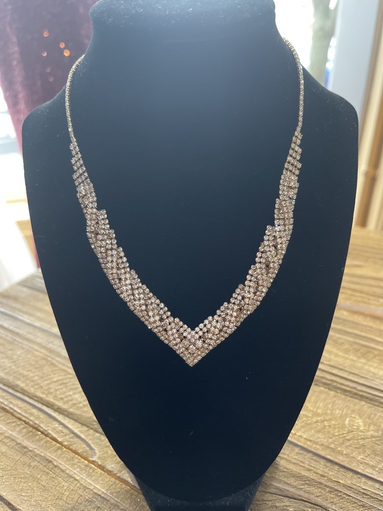 Gold Rhinestone Trinity Necklace