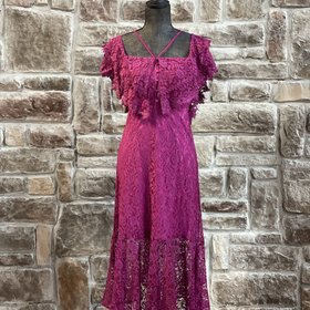 INA Fuchsia Lace Off the Shoulder Halter Dress