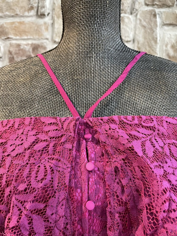 INA Fuchsia Lace Off the Shoulder Halter Dress