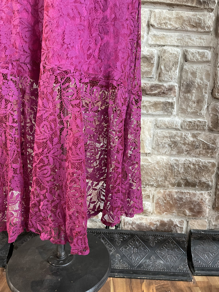 INA Fuchsia Lace Off the Shoulder Halter Dress