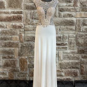 Cinderella Divine White Mesh Beaded Illusion Gown, Size 6