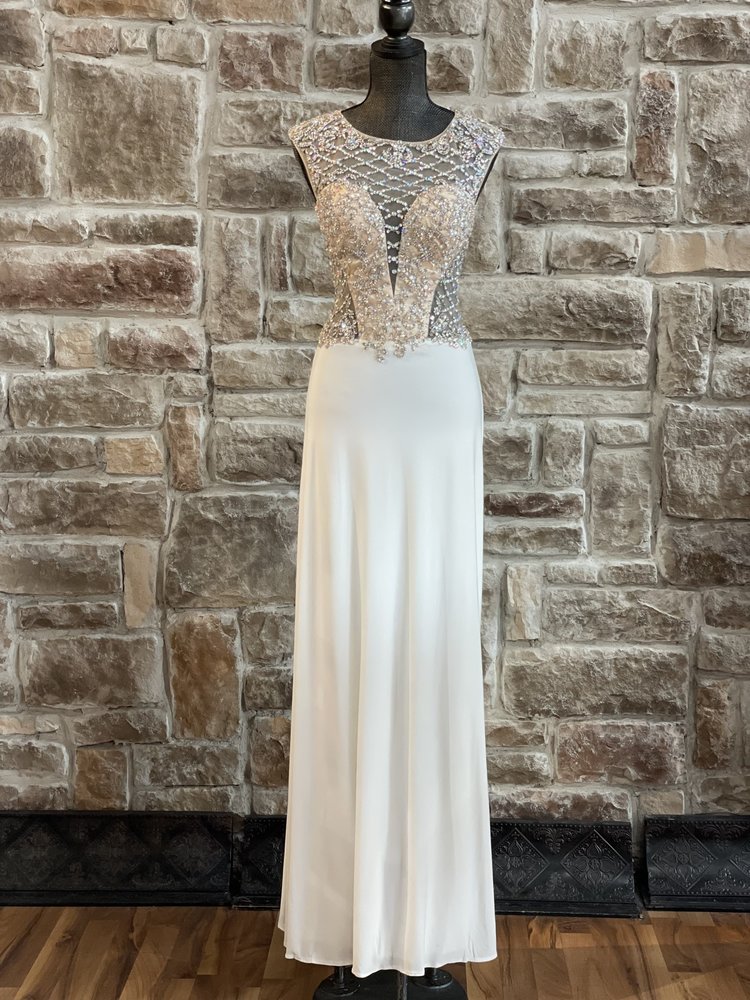 Cinderella Divine White Mesh Beaded Illusion Gown, Size 6