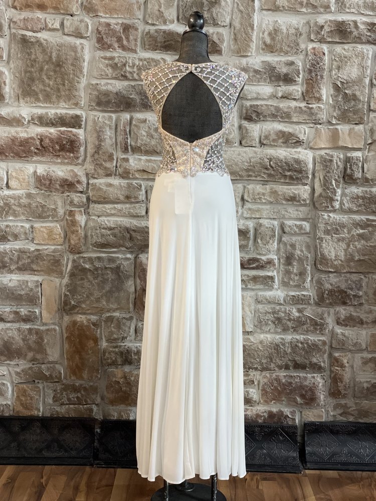 Cinderella Divine White Mesh Beaded Illusion Gown, Size 6