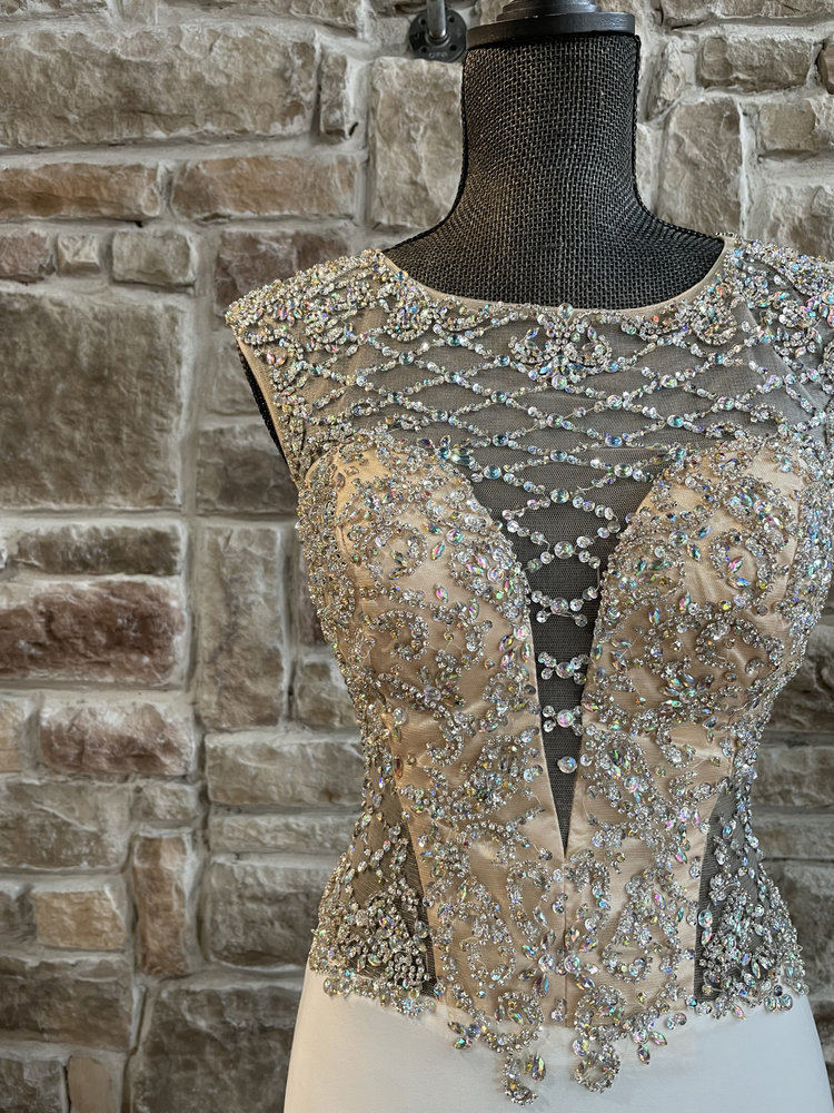 Cinderella Divine White Mesh Beaded Illusion Gown, Size 6