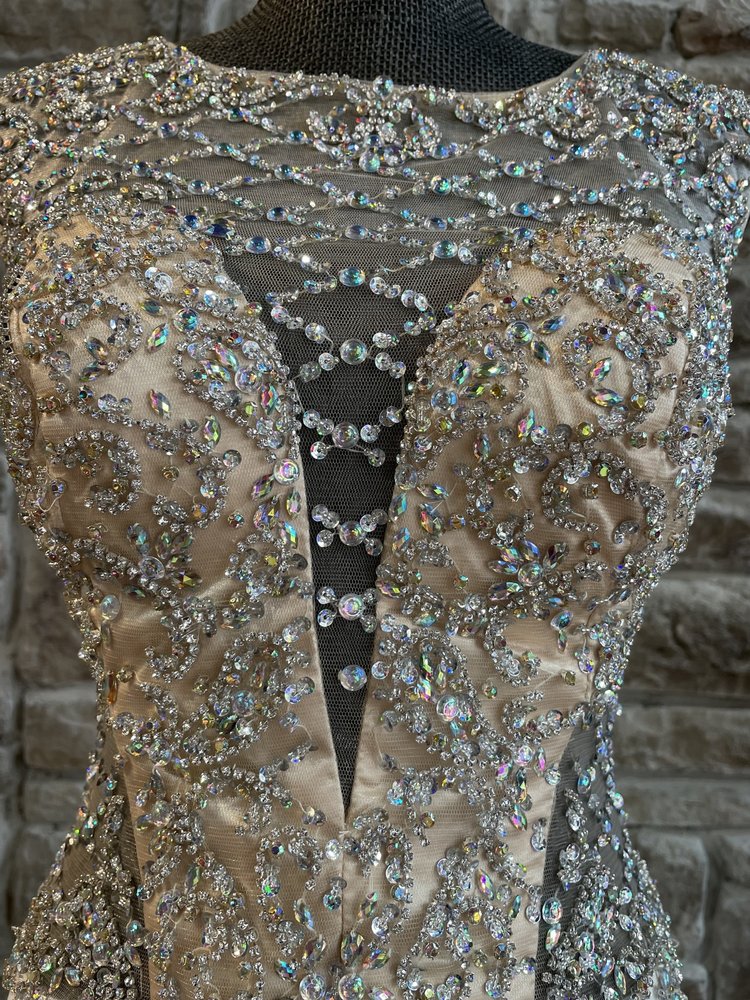 Cinderella Divine White Mesh Beaded Illusion Gown, Size 6