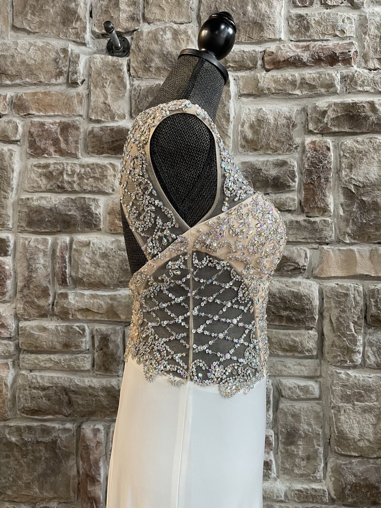 Cinderella Divine White Mesh Beaded Illusion Gown, Size 6