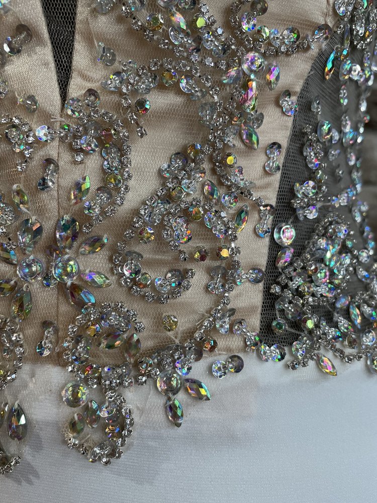 Cinderella Divine White Mesh Beaded Illusion Gown, Size 6