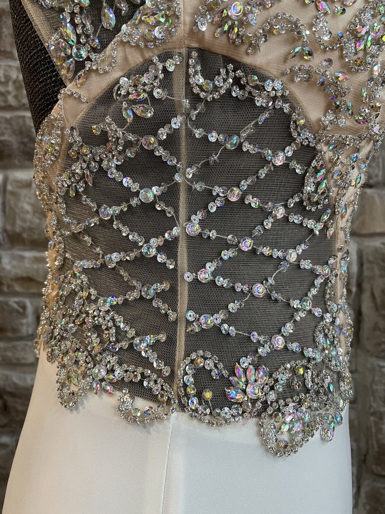 Cinderella Divine White Mesh Beaded Illusion Gown, Size 6