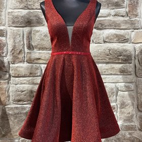May Queen Red Beaded Waist Mesh Sparkle Dress