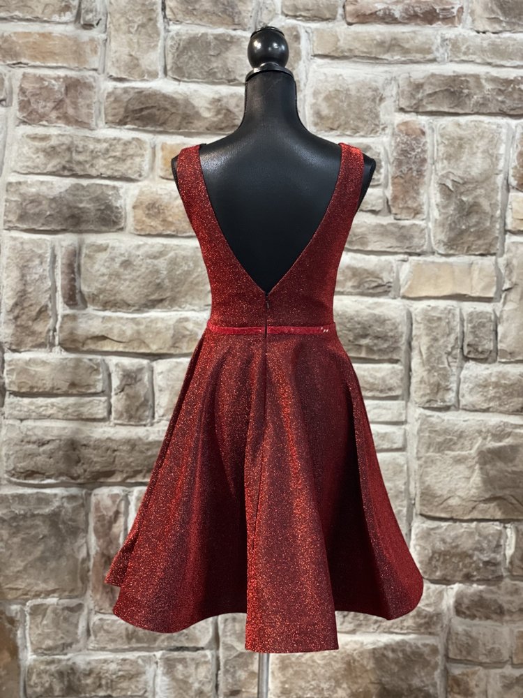 May Queen Red Beaded Waist Mesh Sparkle Dress