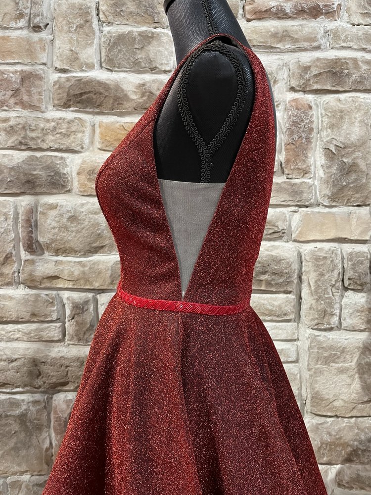 May Queen Red Beaded Waist Mesh Sparkle Dress