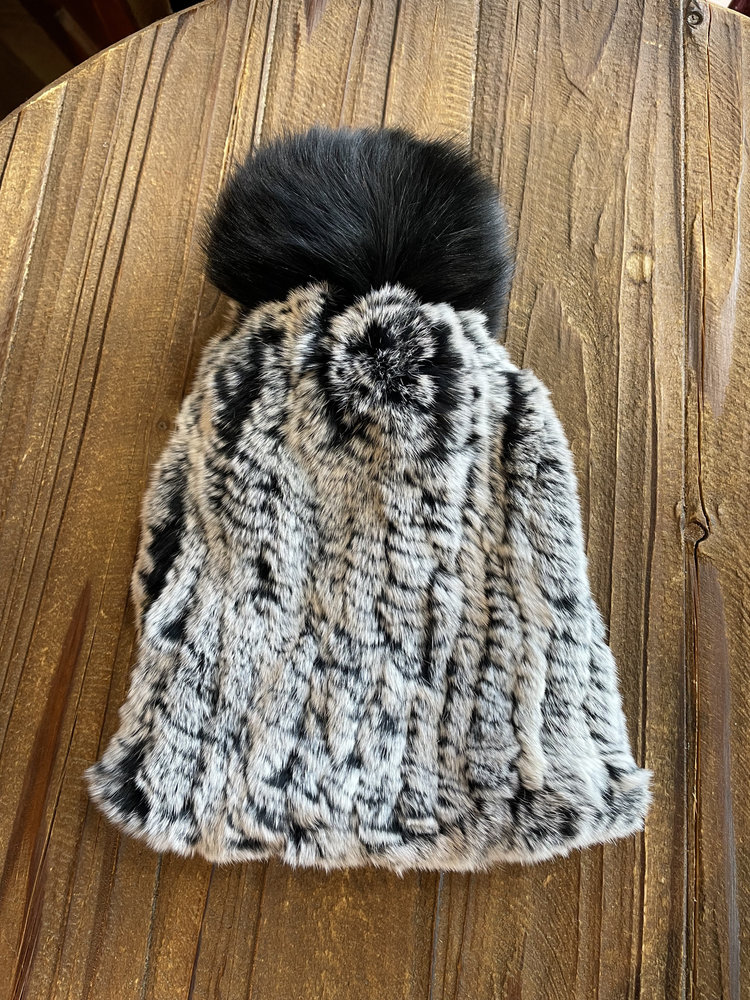 Raglaido Black w/ White Knitted Rabbit Pom Beanie Hat