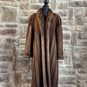 A.J. Ugent Brown Ranch Mink Coat with Rolled Cuffs, Size XL