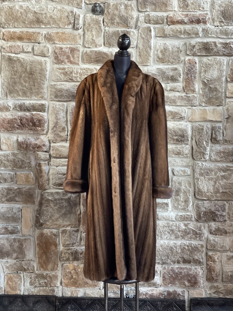 A.J. Ugent Brown Ranch Mink Coat with Rolled Cuffs, Size XL