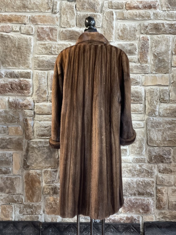 A.J. Ugent Brown Ranch Mink Coat with Rolled Cuffs, Size XL
