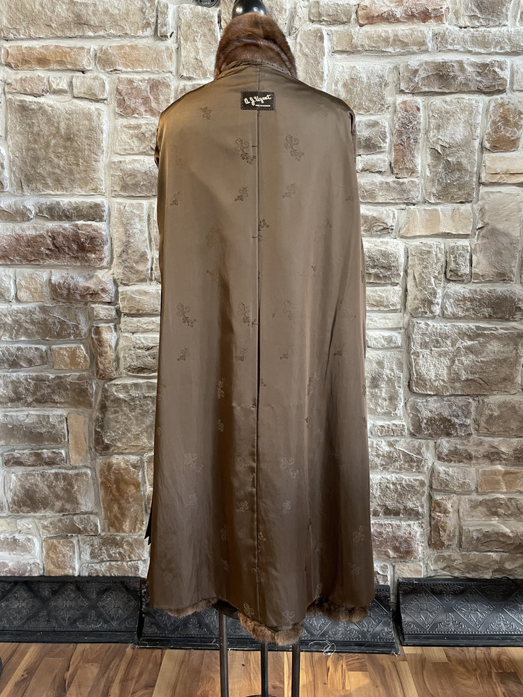 A.J. Ugent Brown Ranch Mink Coat with Rolled Cuffs, Size XL
