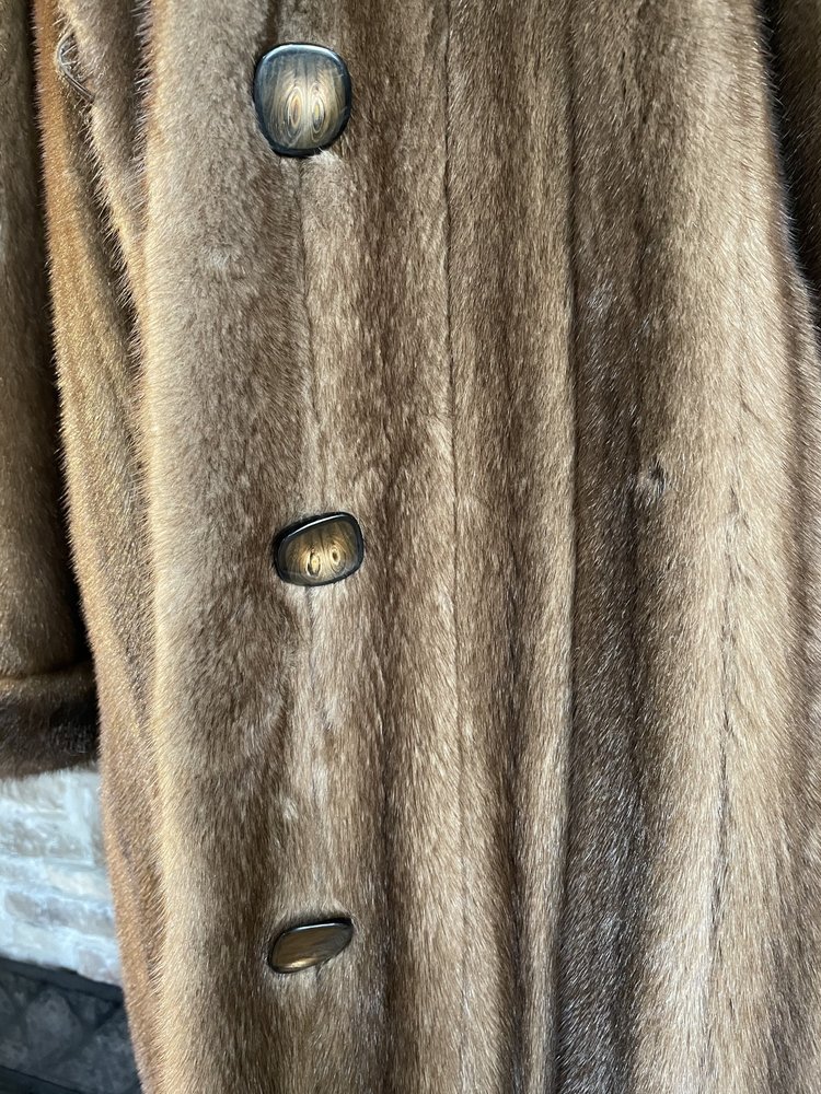 A.J. Ugent Brown Ranch Mink Coat with Rolled Cuffs, Size XL