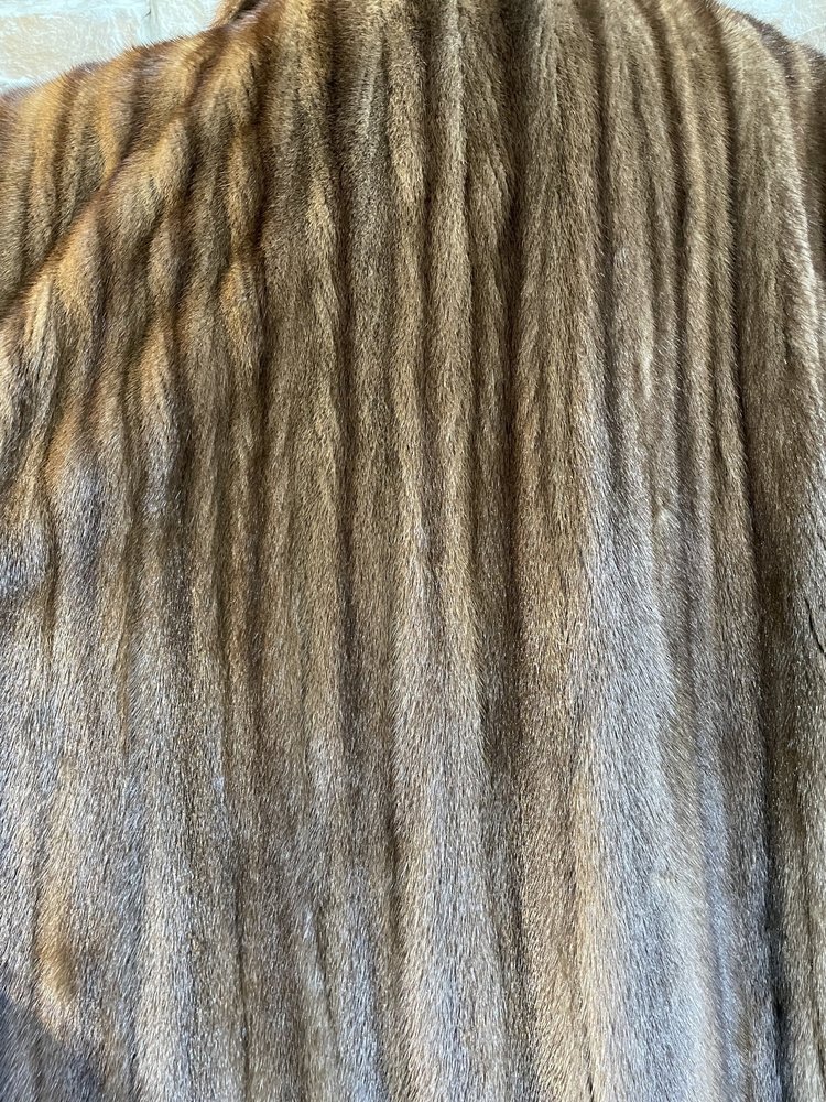 A.J. Ugent Brown Ranch Mink Coat with Rolled Cuffs, Size XL