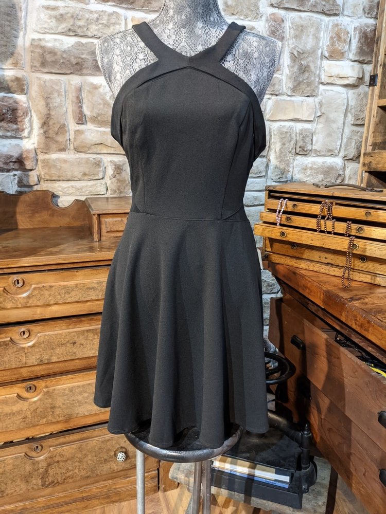 B Darlin Black Halter-Style Dress w/Mesh Inserts