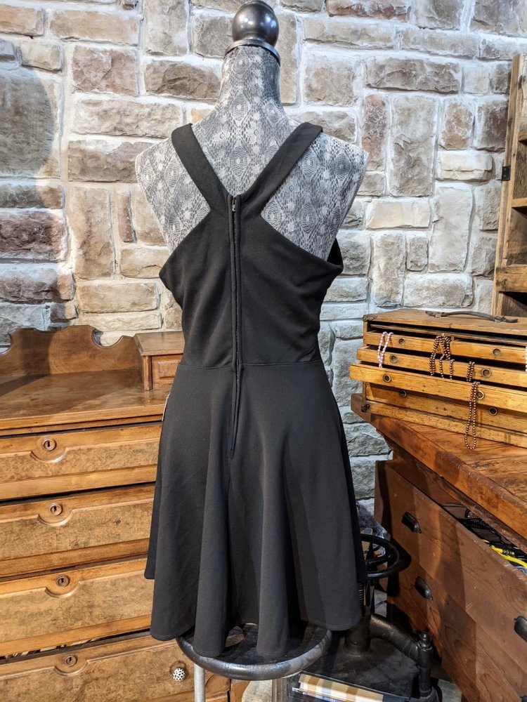 B Darlin Black Halter-Style Dress w/Mesh Inserts