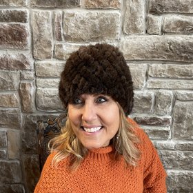 Brown Knitted Mink Beanie Hat