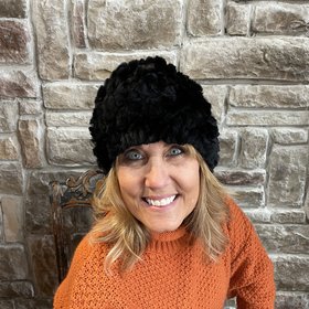 Black Knitted Rabbit Beanie Hat, O/S