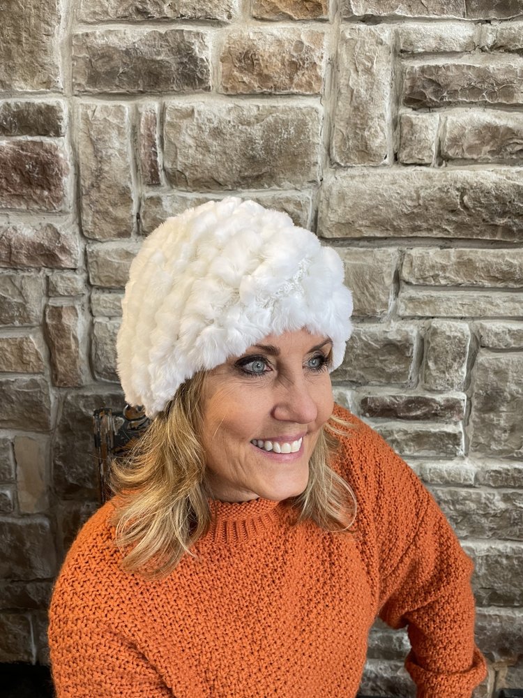 White Knitted Rabbit Beanie Hat, OS