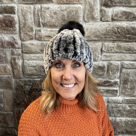 Raglaido Black w/ White Knitted Rabbit Pom Beanie Hat