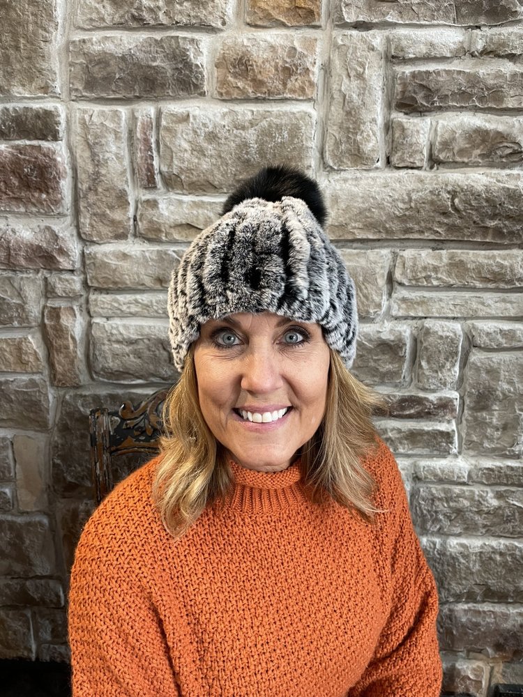 Raglaido Black w/ White Knitted Rabbit Pom Beanie Hat