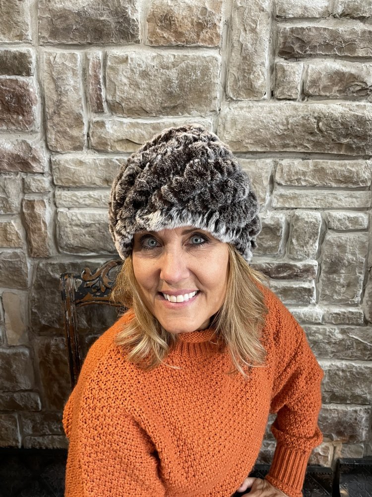 Brown w/White Knitted Rabbit Beanie Hat