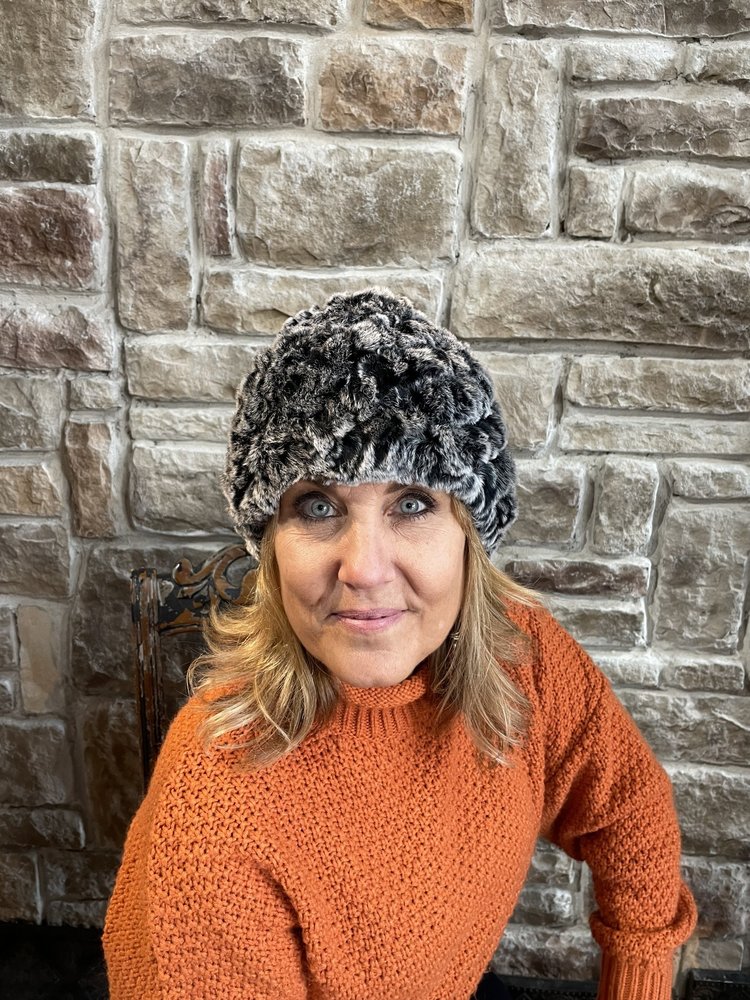 Black w/White Knitted Rabbit Beanie Hat, O/S