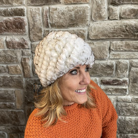 White with Brown Knitted Rabbit Beanie  Hat