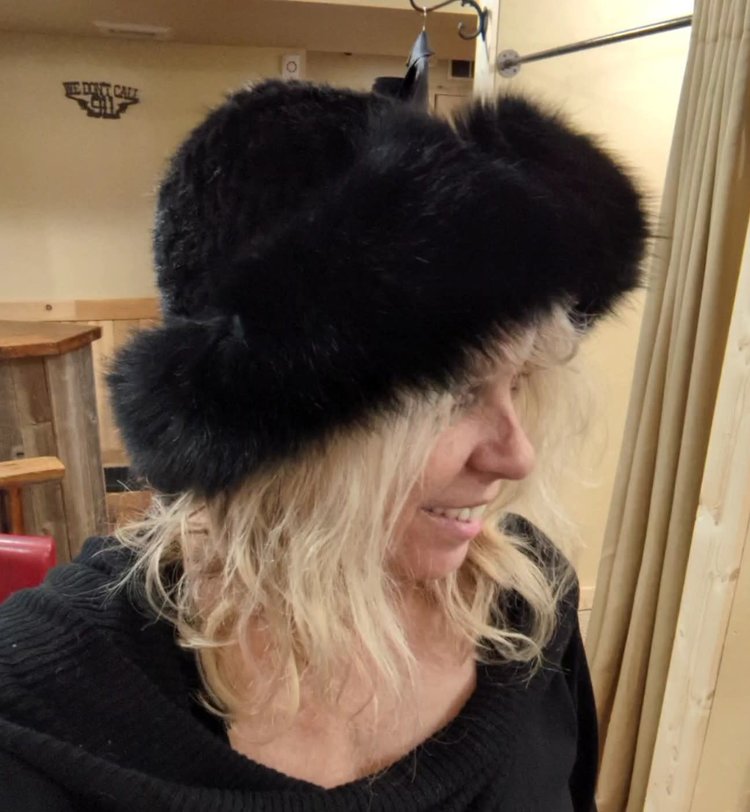 Black Knitted Mink with Fox Roller Hat