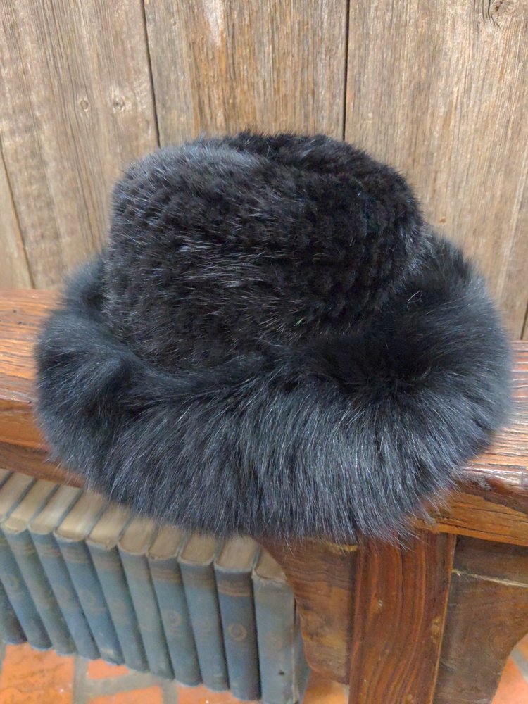 Black Knitted Mink with Fox Roller Hat