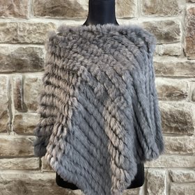 Gray Knitted Rabbit Poncho, O/S