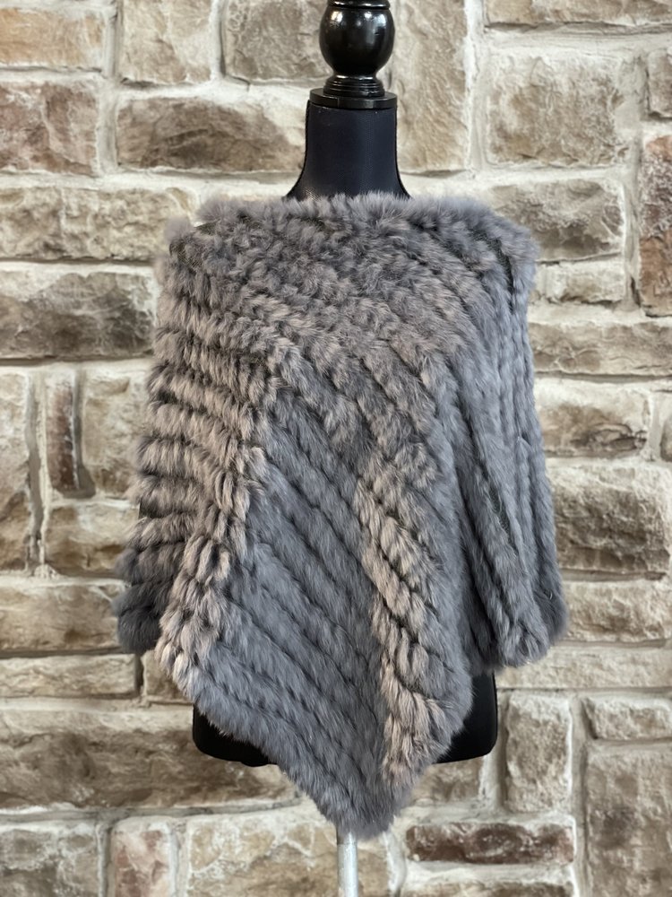Gray Knitted Rabbit Poncho, O/S