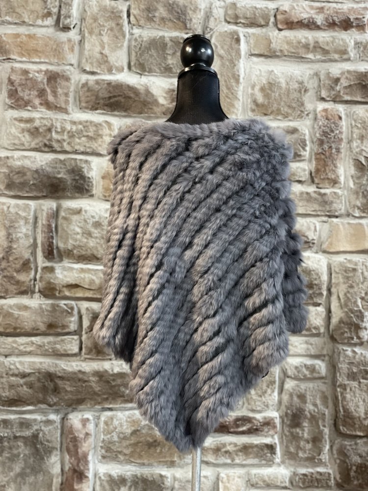 Gray Knitted Rabbit Poncho, O/S