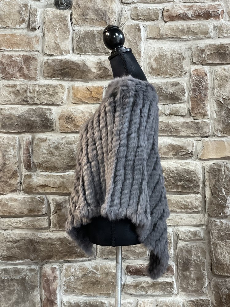 Gray Knitted Rabbit Poncho, O/S