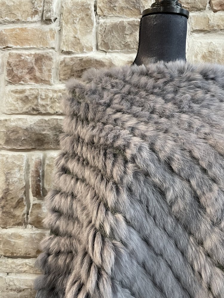 Gray Knitted Rabbit Poncho, O/S